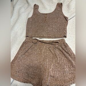 Brown Ribbed Knit Tank and Shorts Set s